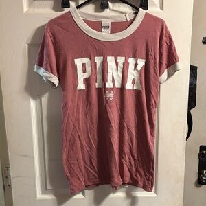 PINK Victoria's Secret Dusty Rose Ringer Tee with White Logo